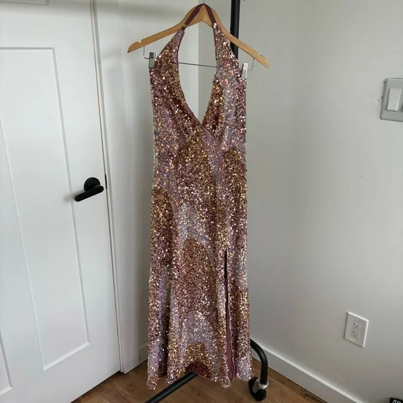 NWOT FREE PEOPLE GLITTER AND GOLD MIDI DRESS Sz S - Picture 7 of 16